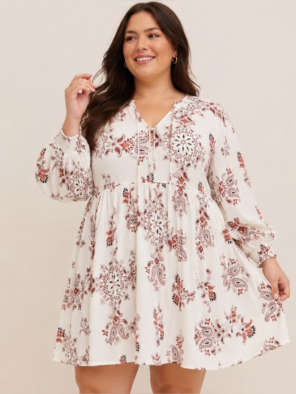 NEW Torrid Tunic Dress Size 3 ( 22 - 24 ) White Red Paisley Gauze # 40423327 NWT